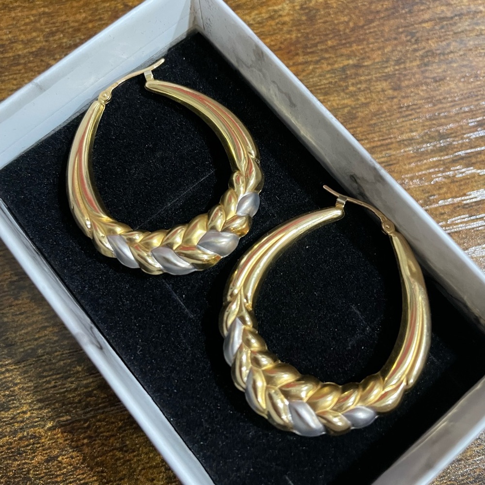 K18 18K 750 Italy Real Gold Oversized Hoop Earrings